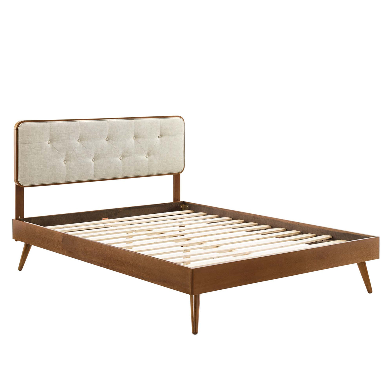 Bosque Upholstered Panel Twin Platform Bed, Walnut & Beige