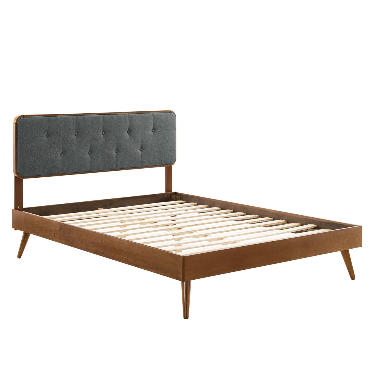 Bosque Upholstered Panel Twin Platform Bed, Walnut & Charcoal
