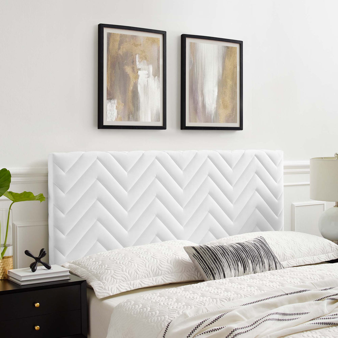 Wayfinder Velvet Full | Queen Headboard, White