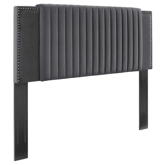 Tressa Upholstered Velvet Twin Headboard, Charcoal