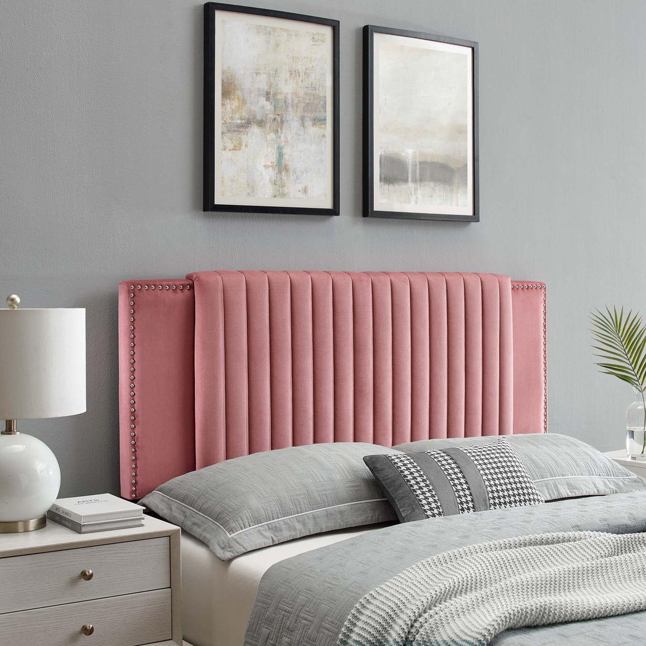 Tressa Upholstered Velvet Twin Headboard, Dusty Rose