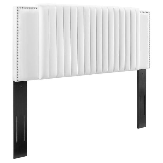 Tressa Upholstered Velvet Twin Headboard, White