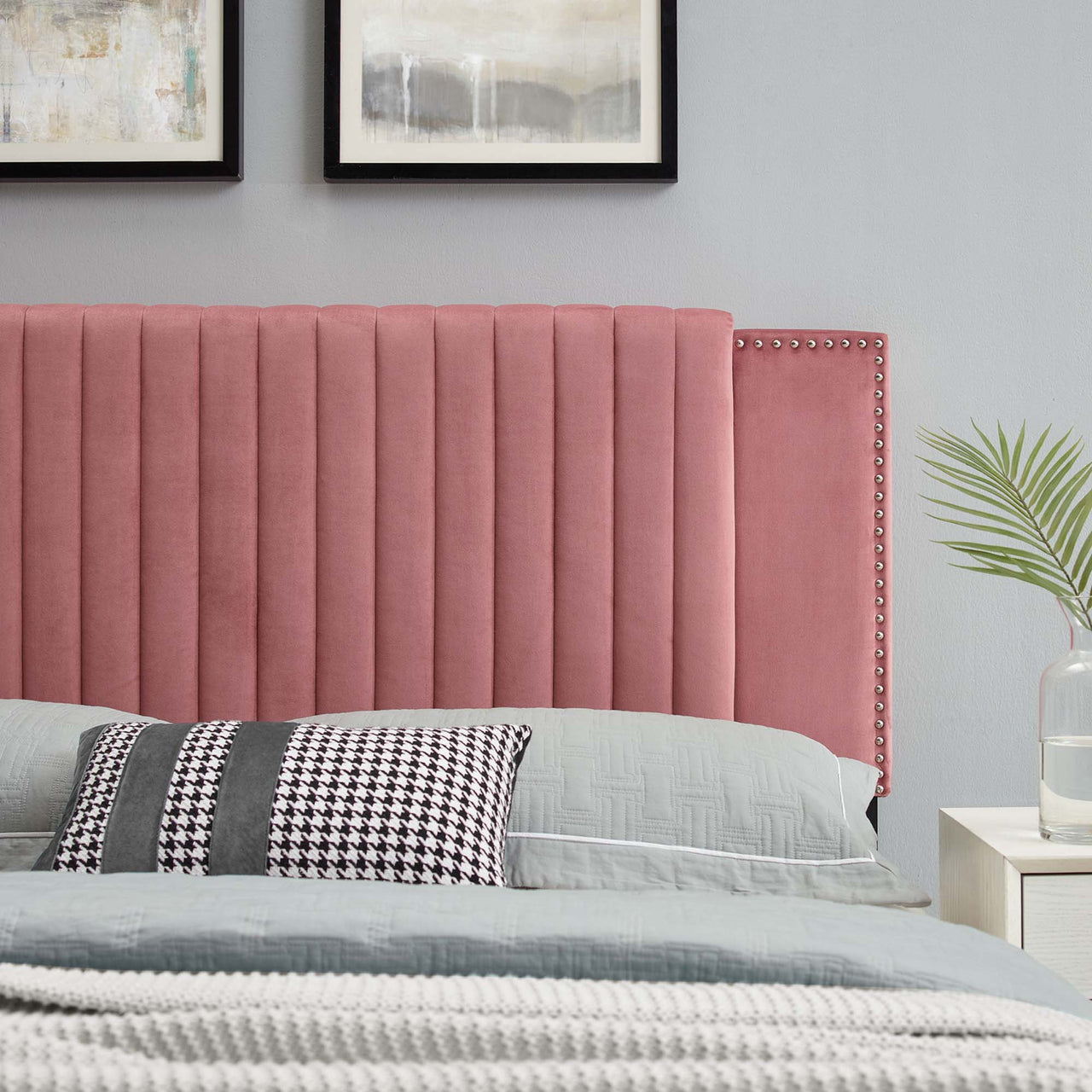 Tressa Upholstered Velvet King | California King Headboard, Dusty Rose