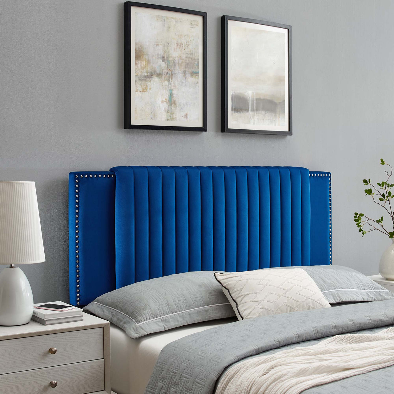 Tressa Upholstered Velvet King | California King Headboard, Navy