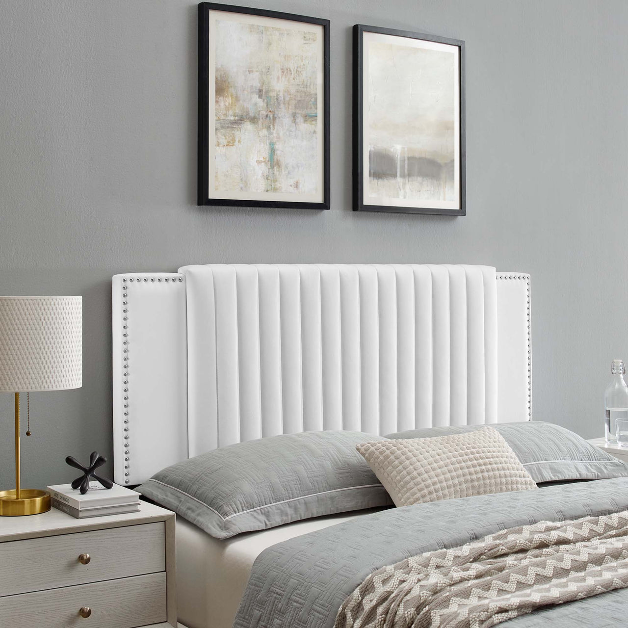 Tressa Upholstered Velvet King | California King Headboard, White