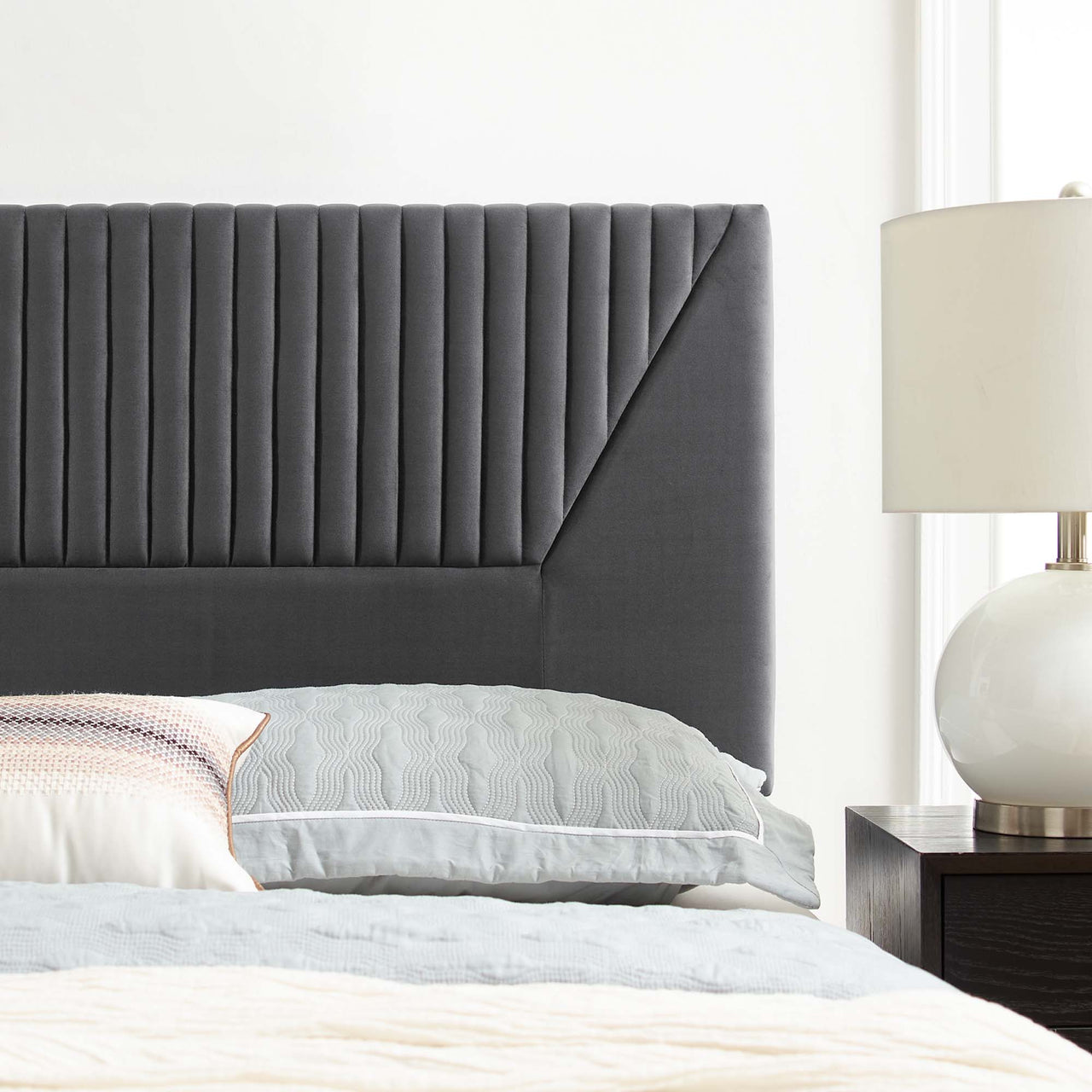 Pierce Velvet Twin Headboard, Charcoal