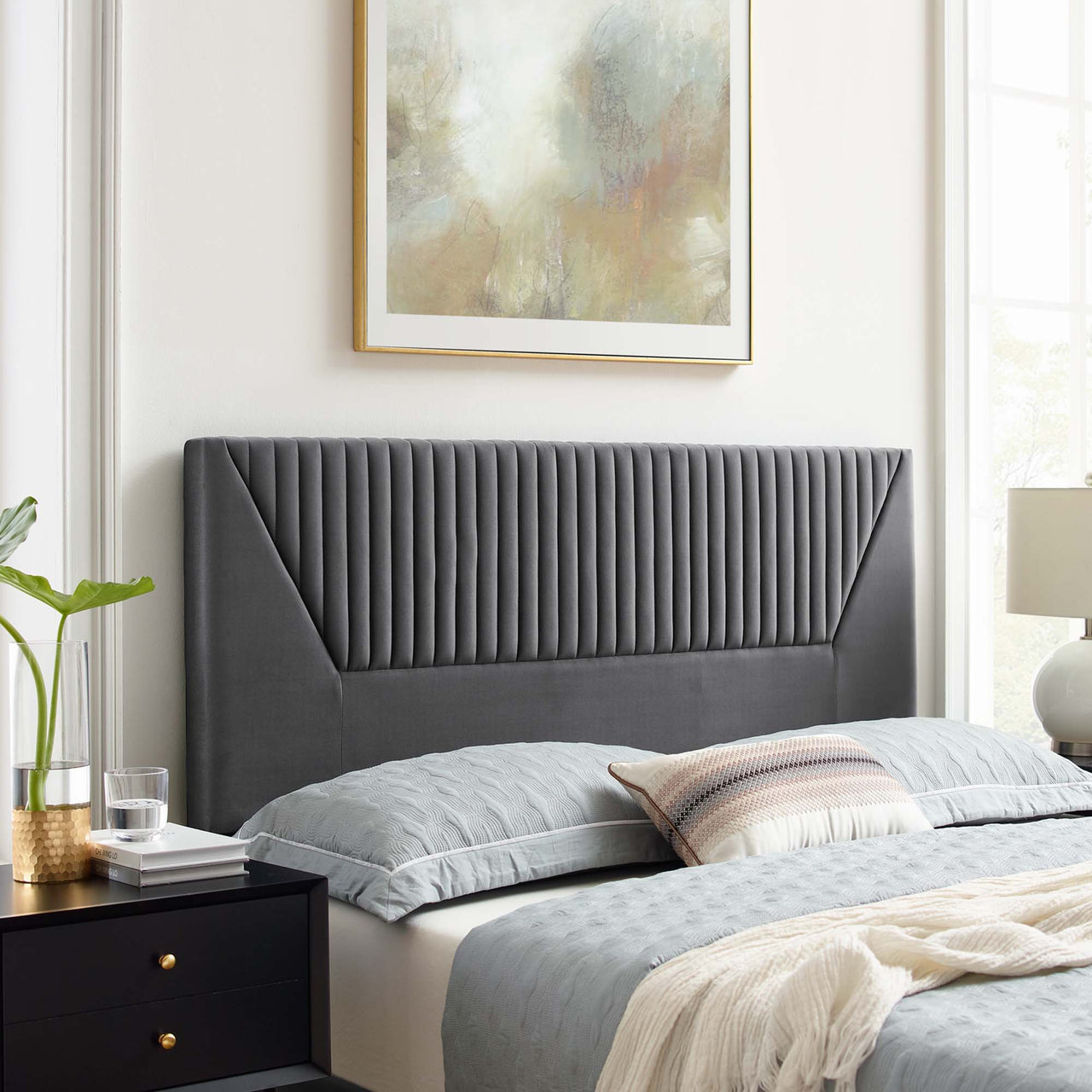 Pierce Velvet Twin Headboard, Charcoal