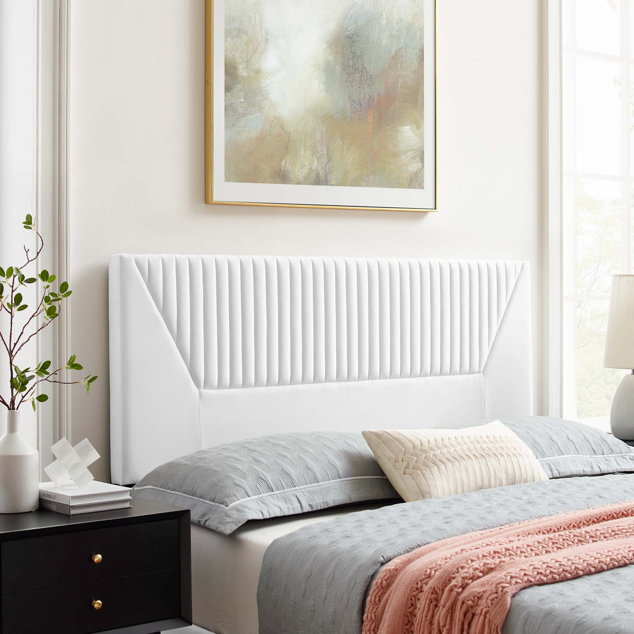 Pierce Velvet Full | Queen Headboard, White