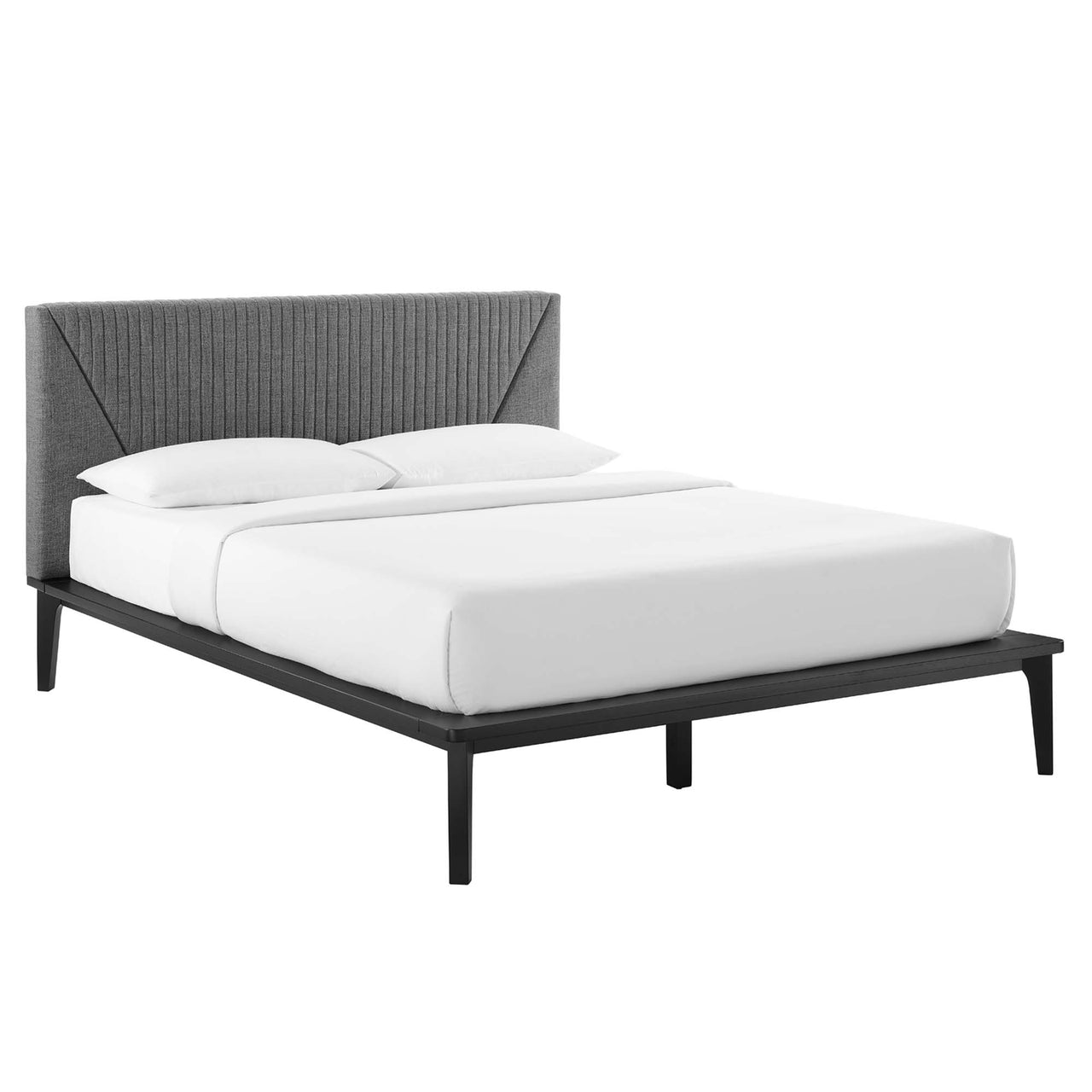 Noelle Upholstered Queen Platform Bed, Black & Gray