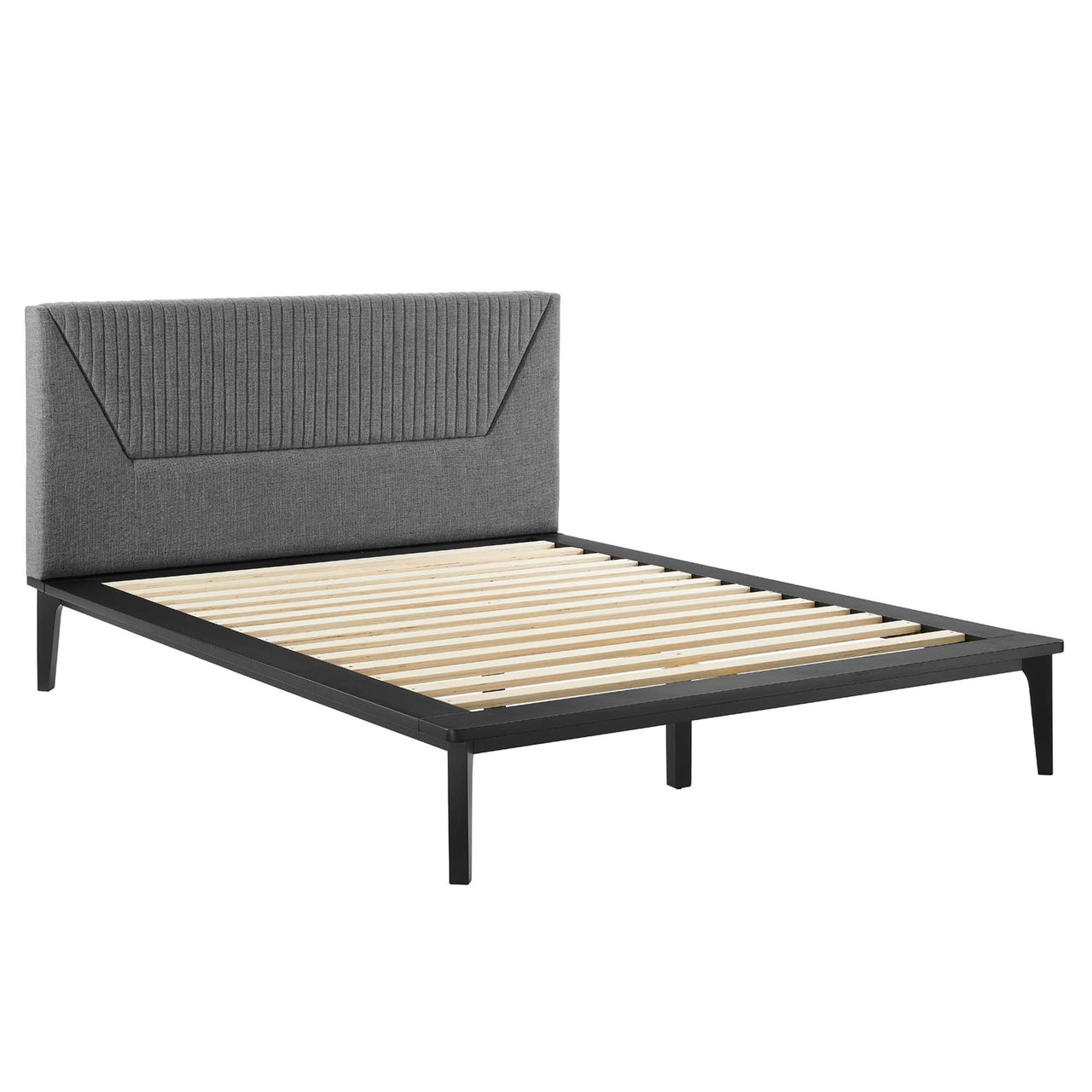 Noelle Upholstered Queen Platform Bed, Black & Gray