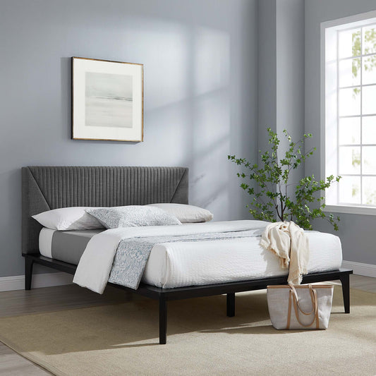 Noelle Upholstered Queen Platform Bed, Black & Gray