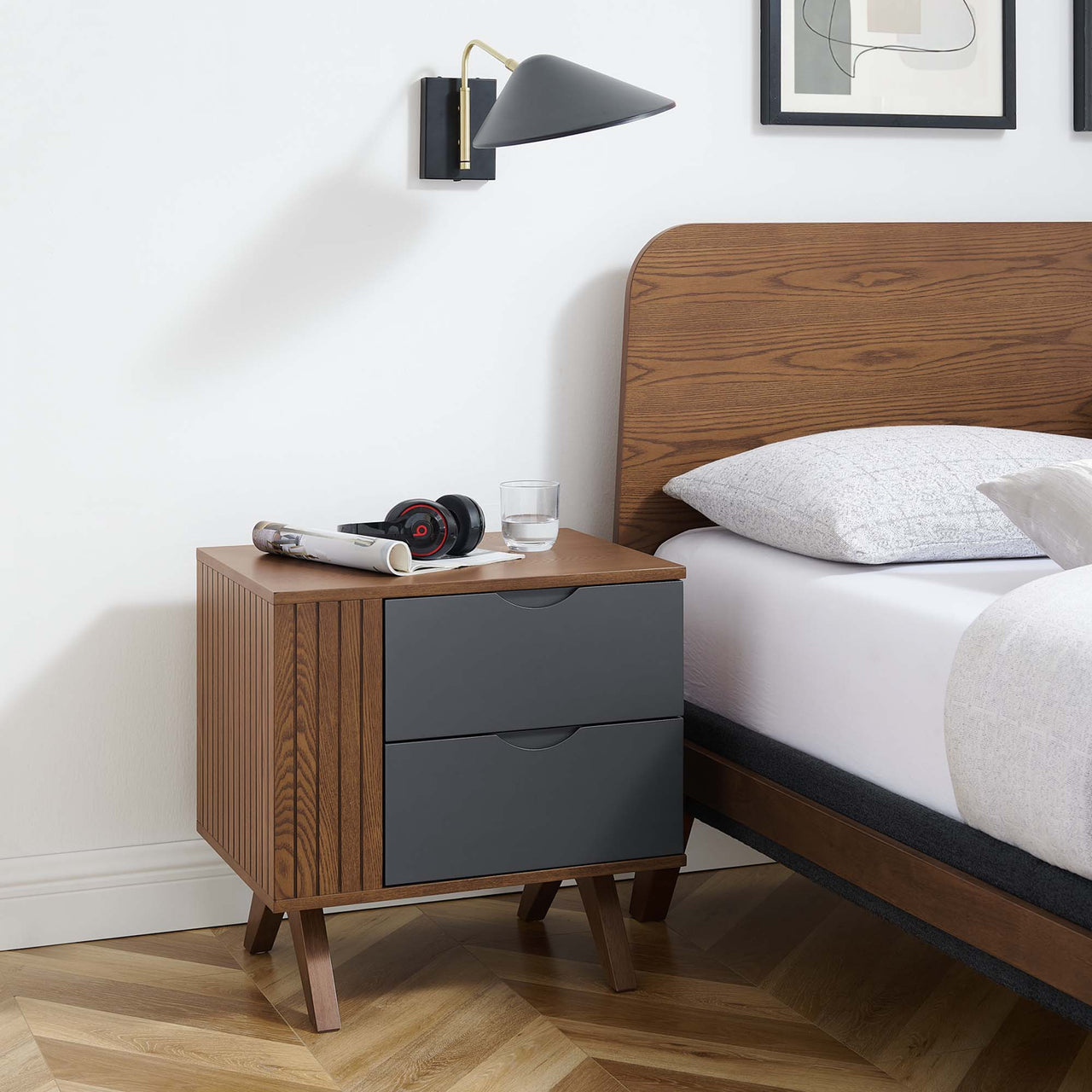 Duvall Nightstand, Walnut & Gray
