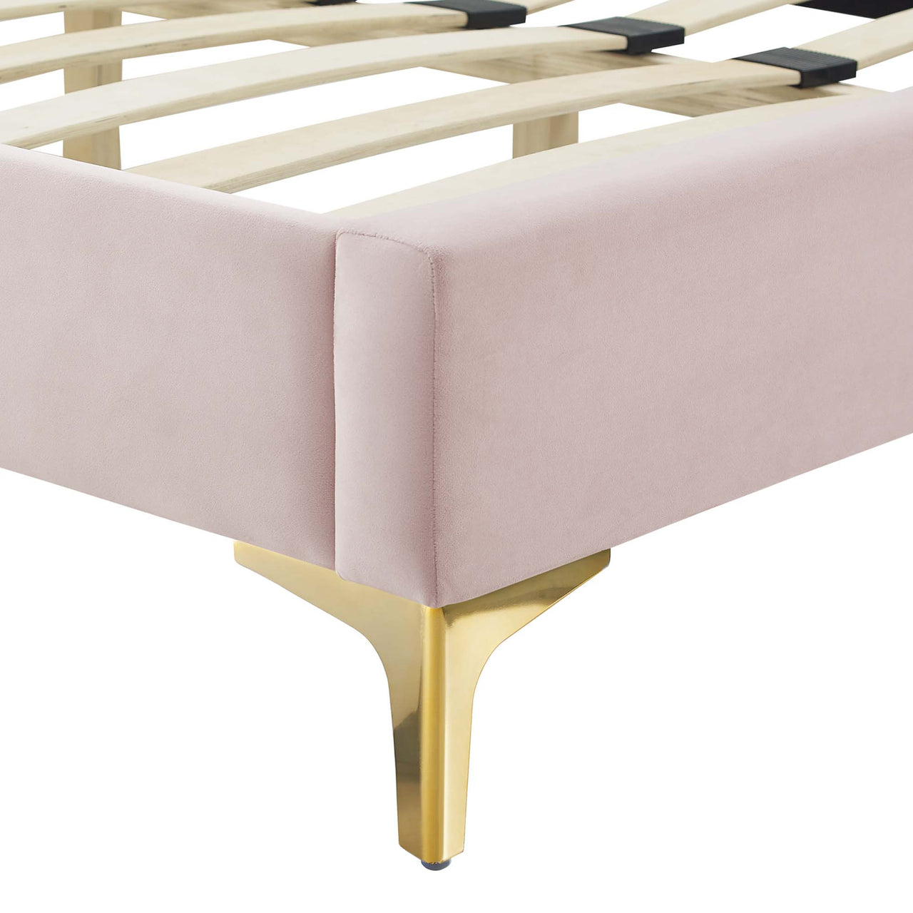Archway Upholstered Velvet Queen Platform Bed, Pink