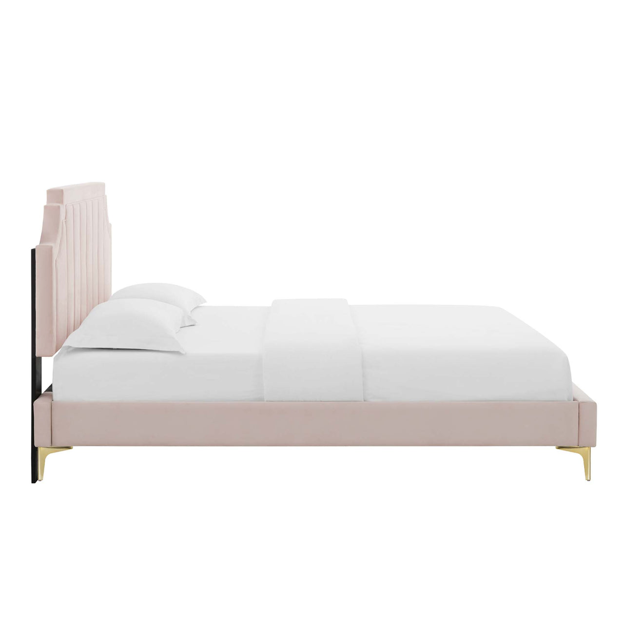 Archway Upholstered Velvet Queen Platform Bed, Pink
