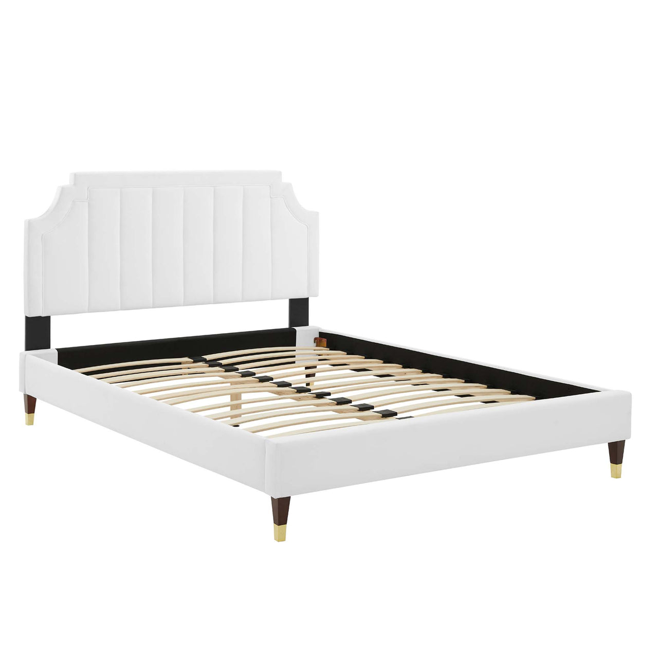 Archway Upholstered Velvet Queen Platform Bed, White