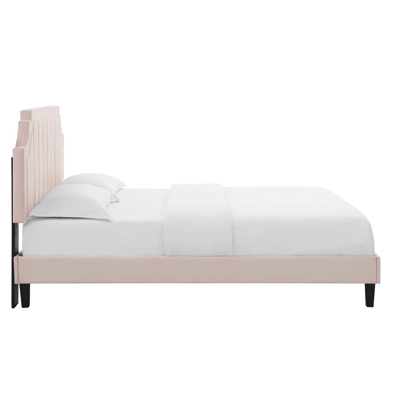 Archway Upholstered Velvet Queen Platform Bed, Pink