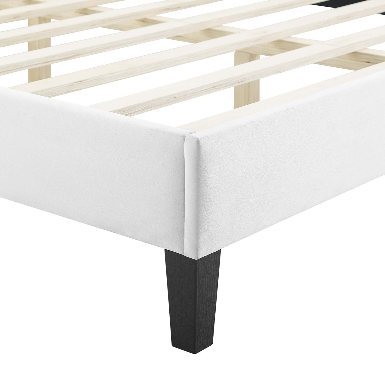 Archway Upholstered Velvet Queen Platform Bed, White
