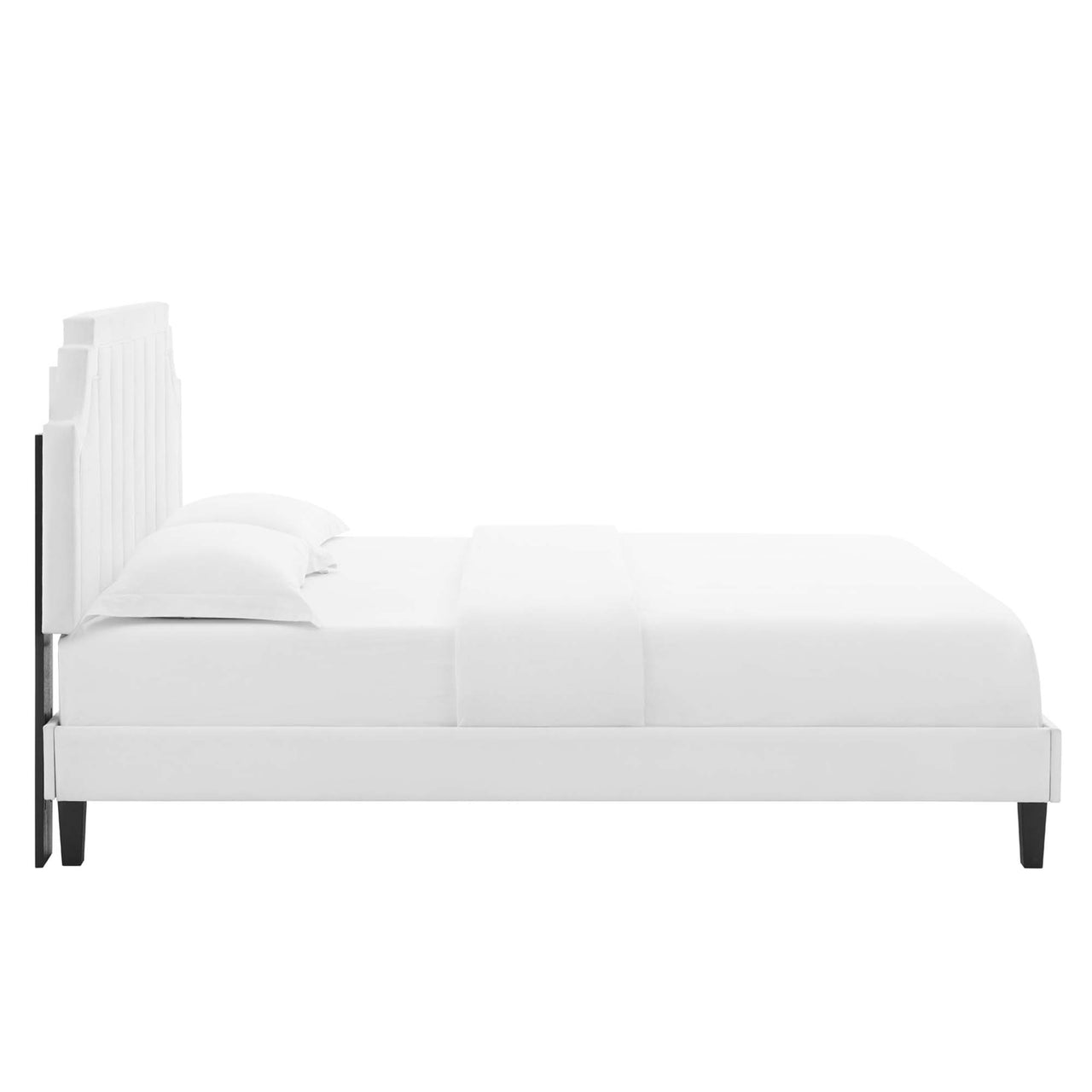 Archway Upholstered Velvet Queen Platform Bed, White