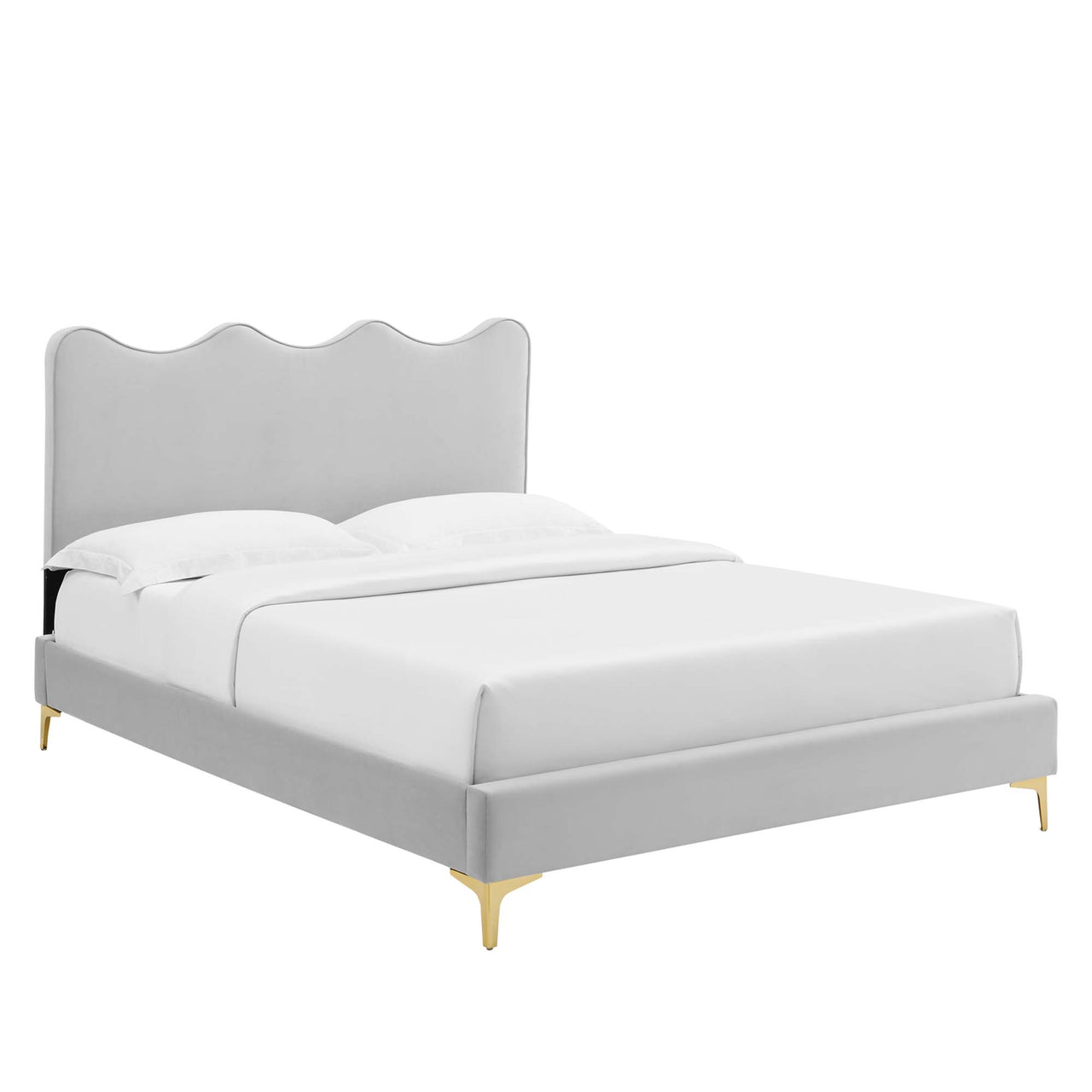 Amplitude Velvet Twin Platform Bed, Light Gray