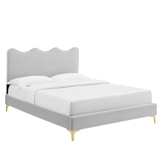 Amplitude Velvet Twin Platform Bed, Light Gray
