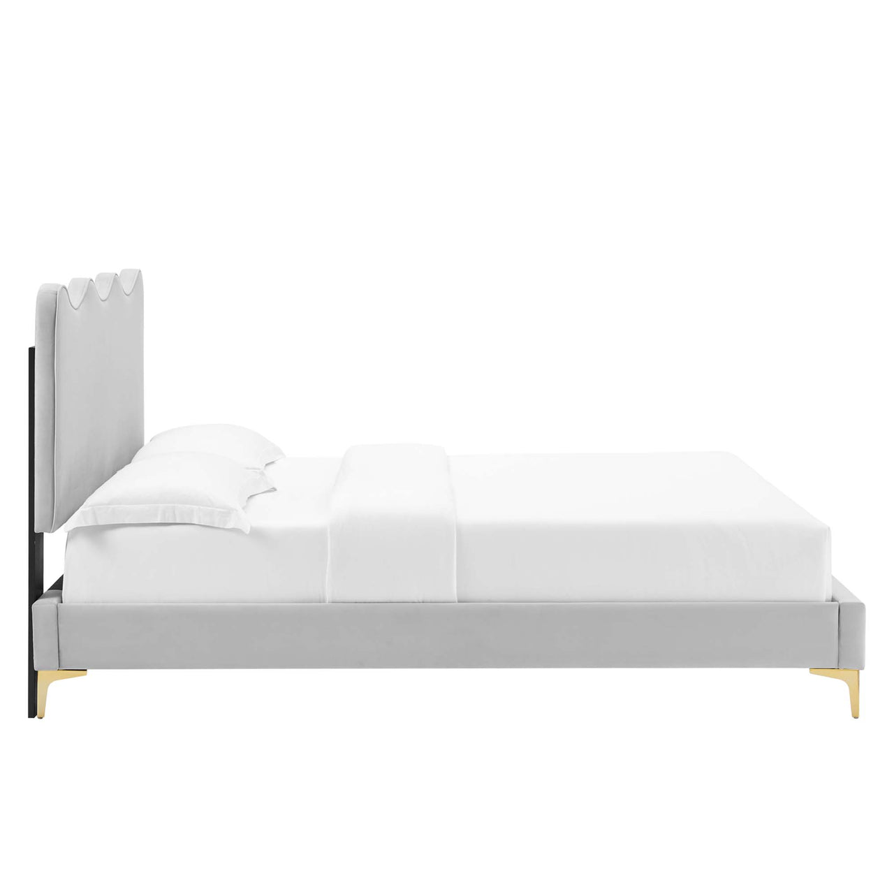 Amplitude Velvet Twin Platform Bed, Light Gray