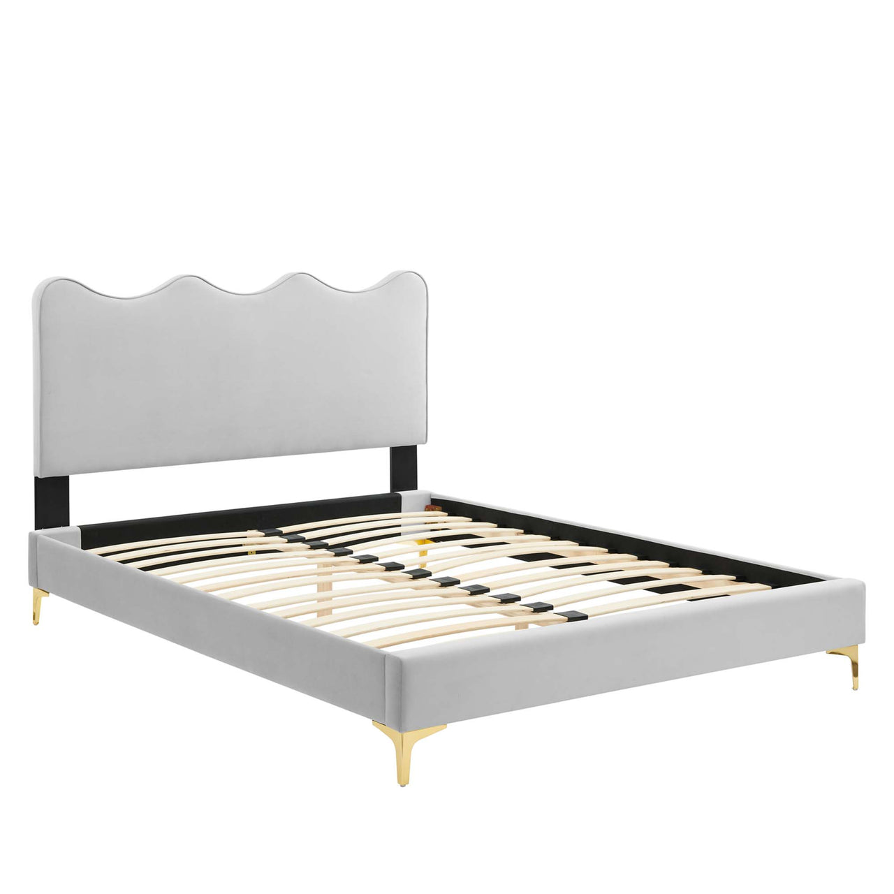 Amplitude Velvet Twin Platform Bed, Light Gray