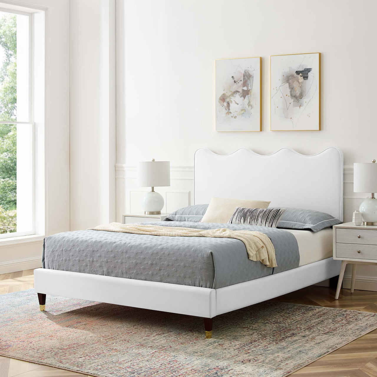 Amplitude Velvet Twin Platform Bed, White