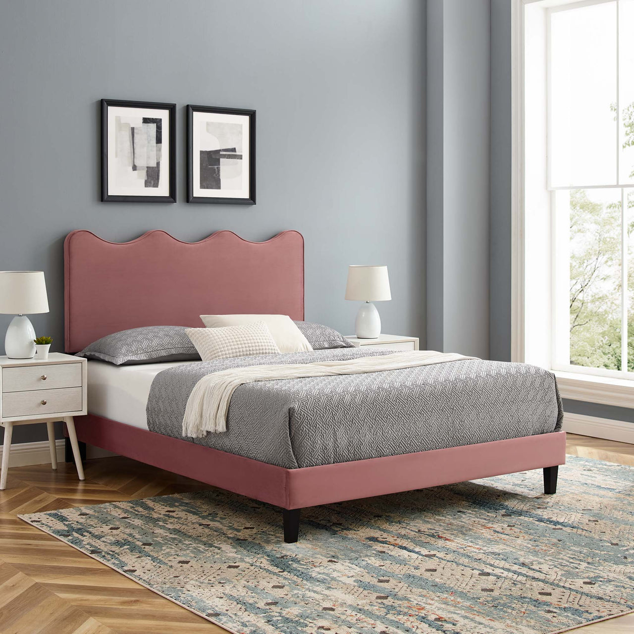 Amplitude Velvet Twin Platform Bed, Dusty Rose