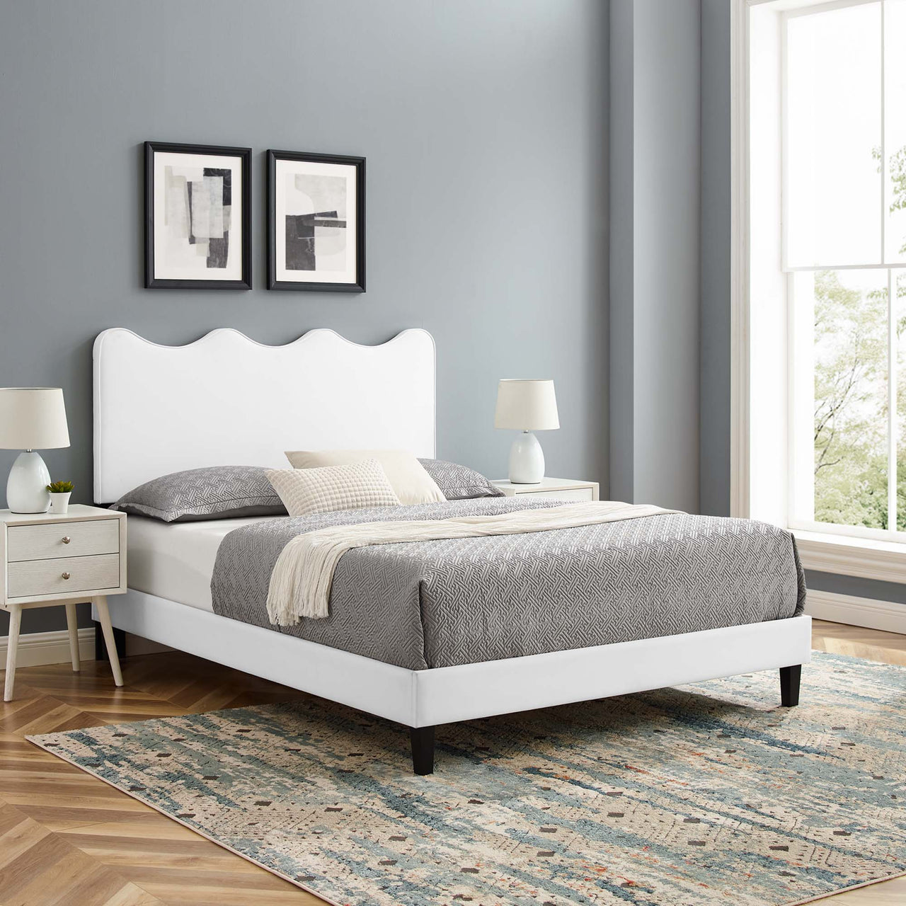 Amplitude Velvet Full Platform Bed, White