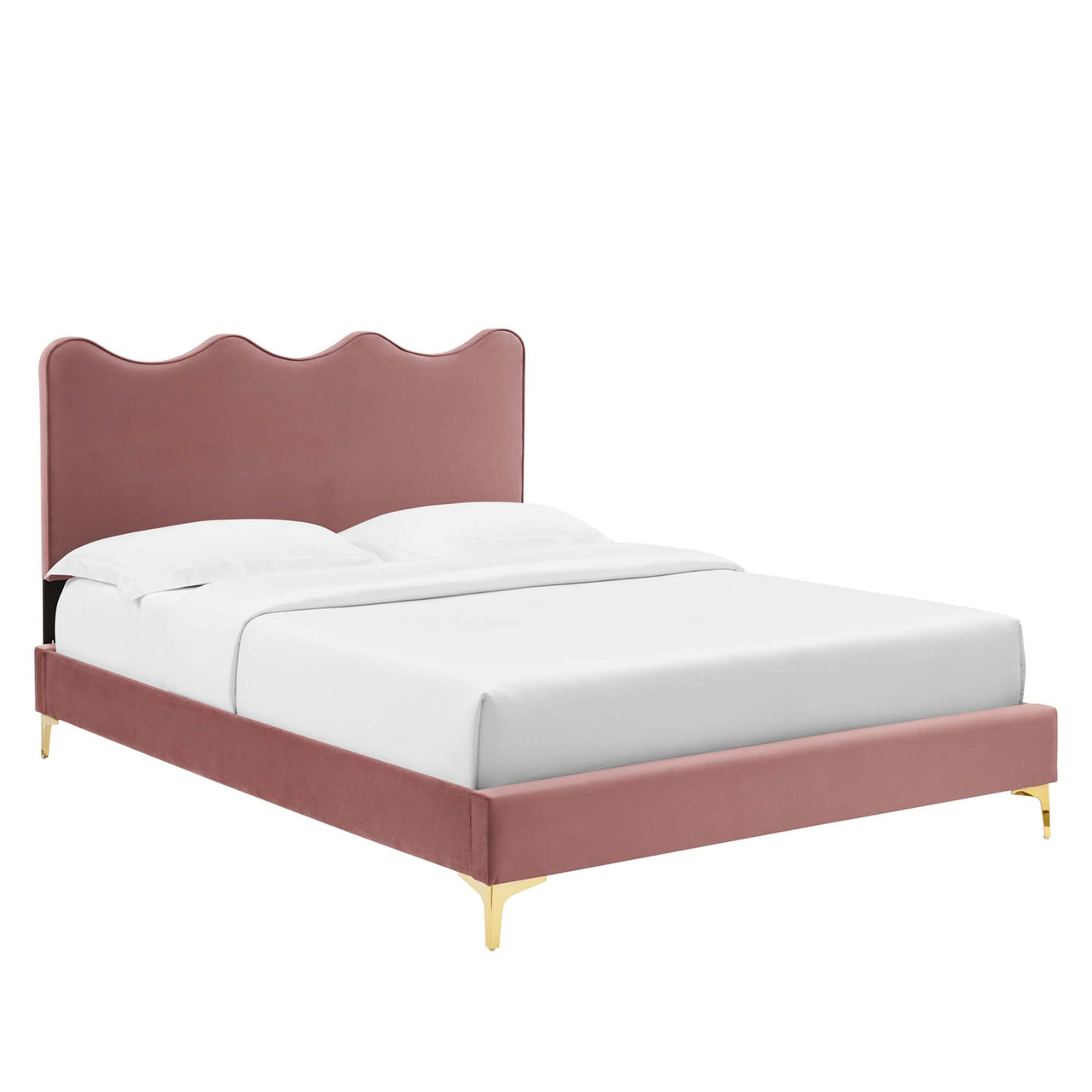 Amplitude Velvet Queen Platform Bed, Dusty Rose