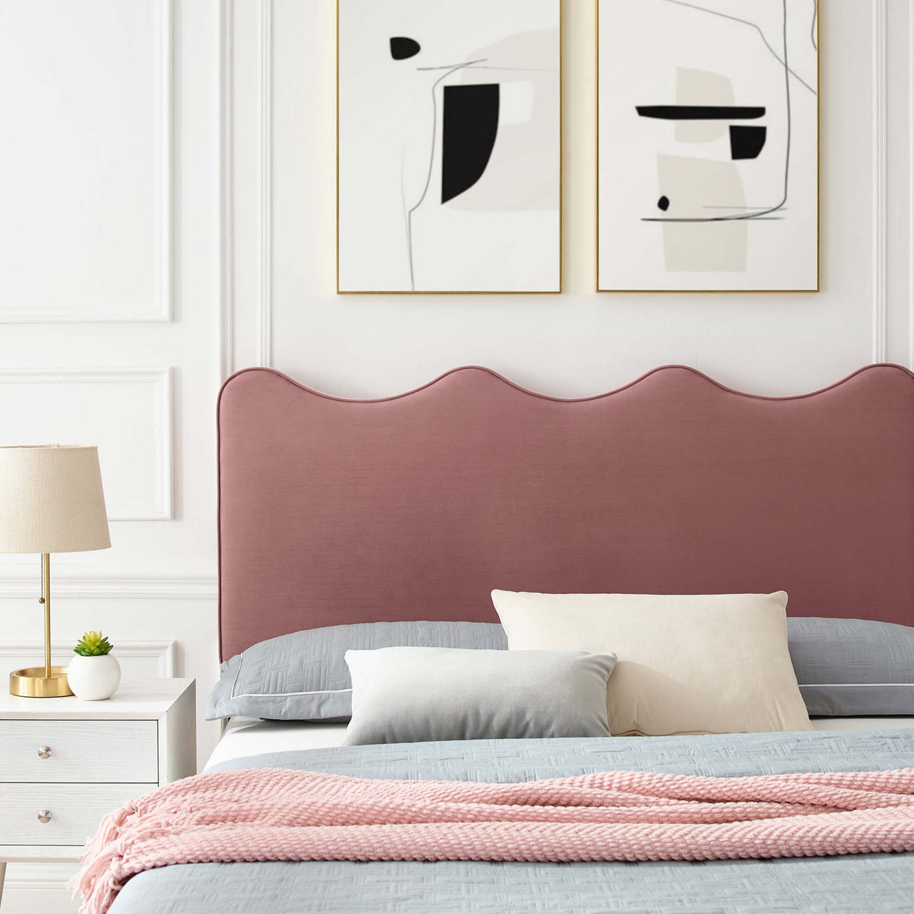 Amplitude Velvet Queen Platform Bed, Dusty Rose