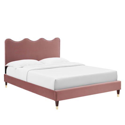 Amplitude Velvet Queen Platform Bed, Dusty Rose