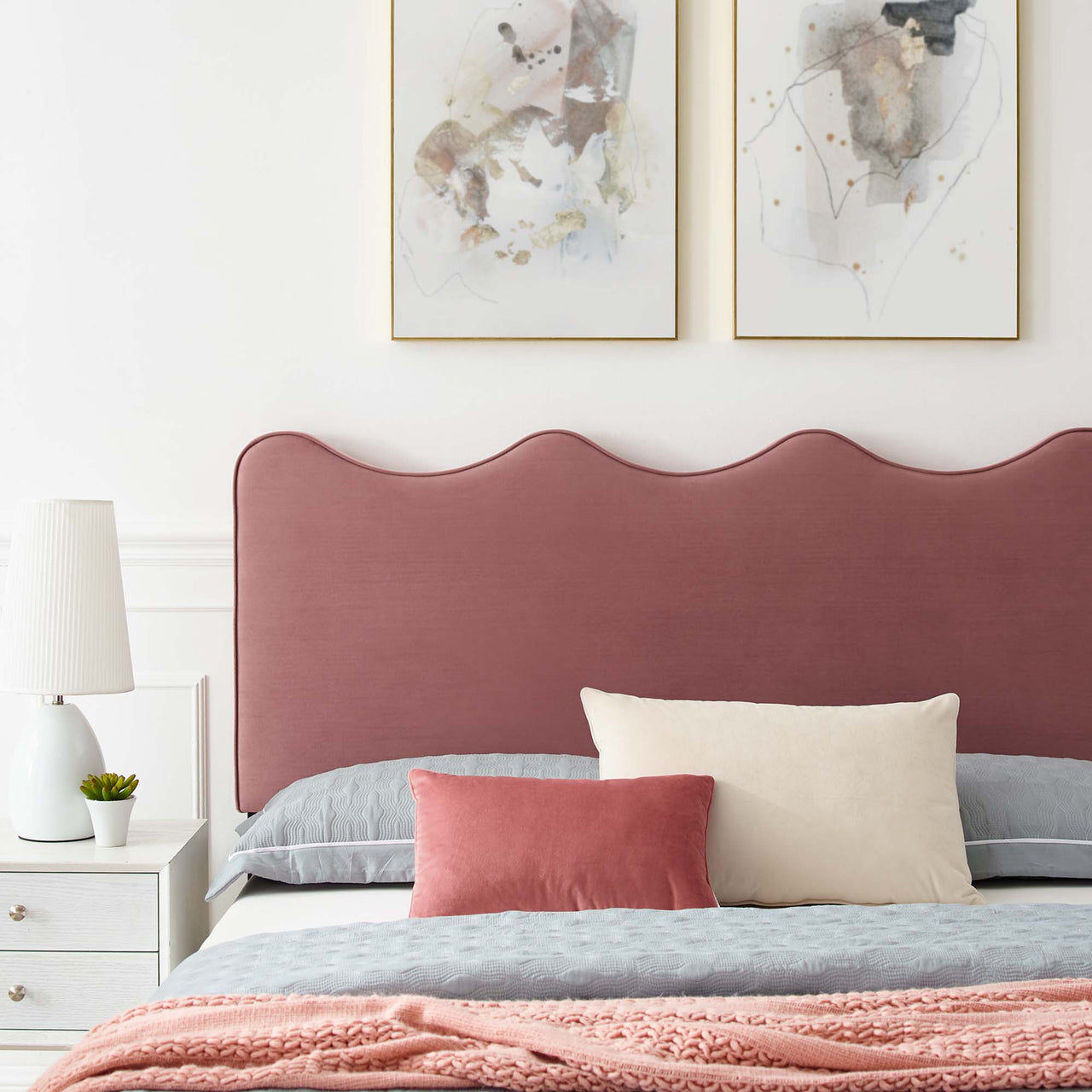 Amplitude Velvet Queen Platform Bed, Dusty Rose