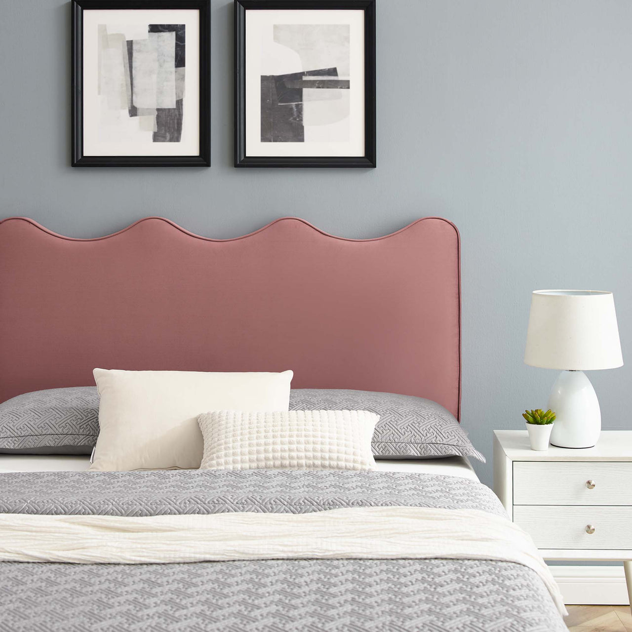 Amplitude Velvet Queen Platform Bed, Dusty Rose