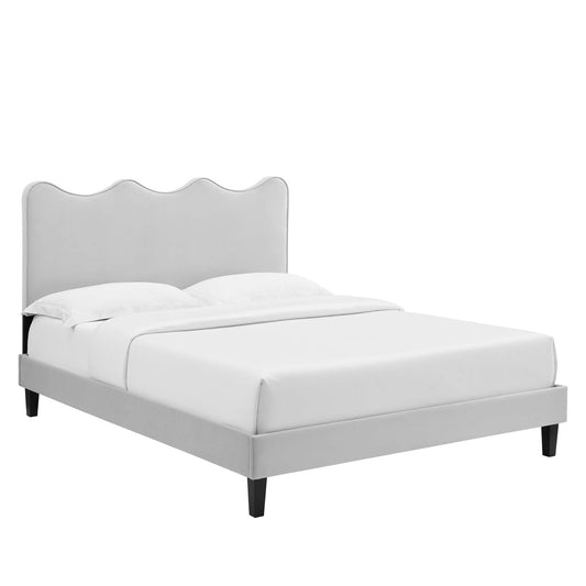 Amplitude Velvet Queen Platform Bed, Light Gray