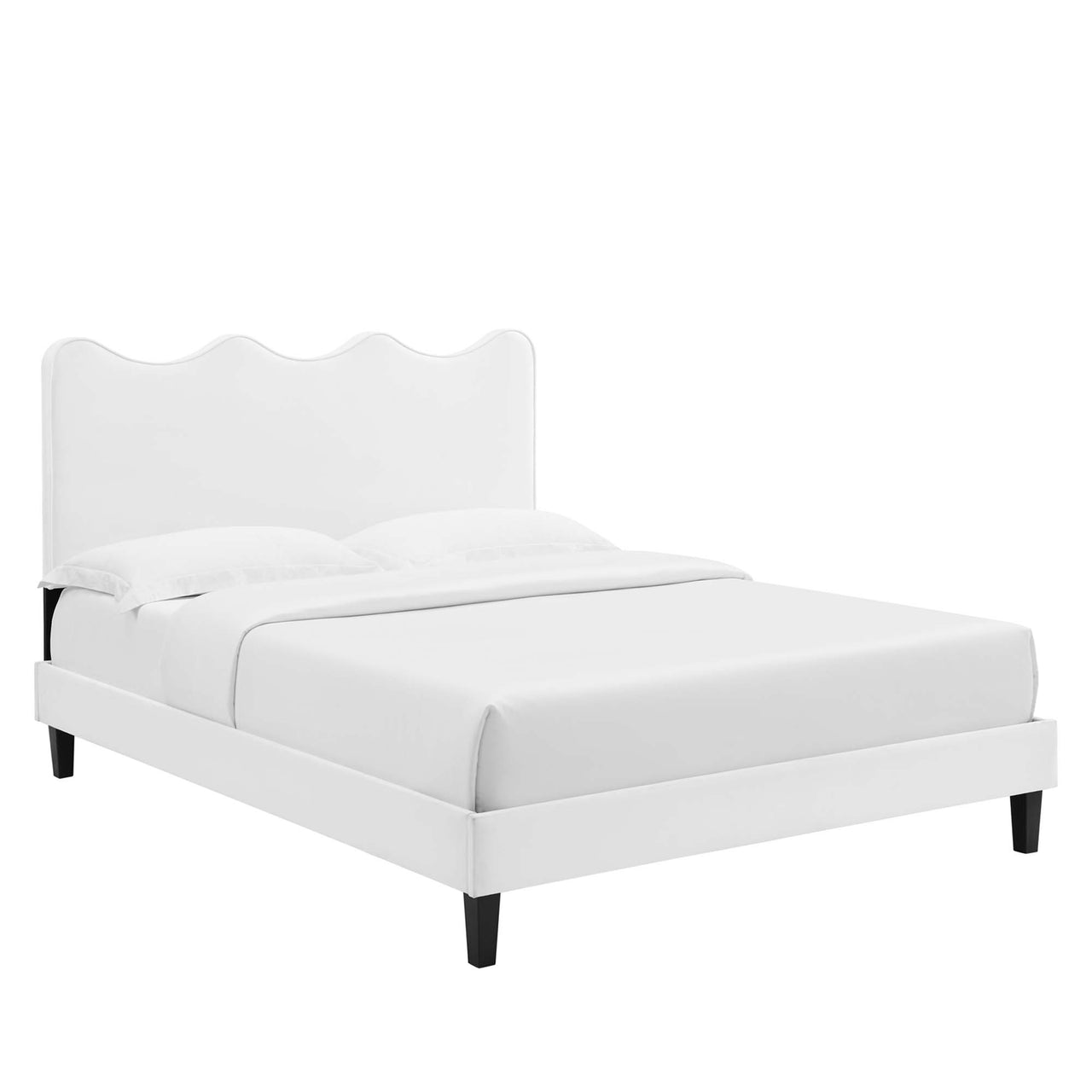 Amplitude Velvet Queen Platform Bed, White