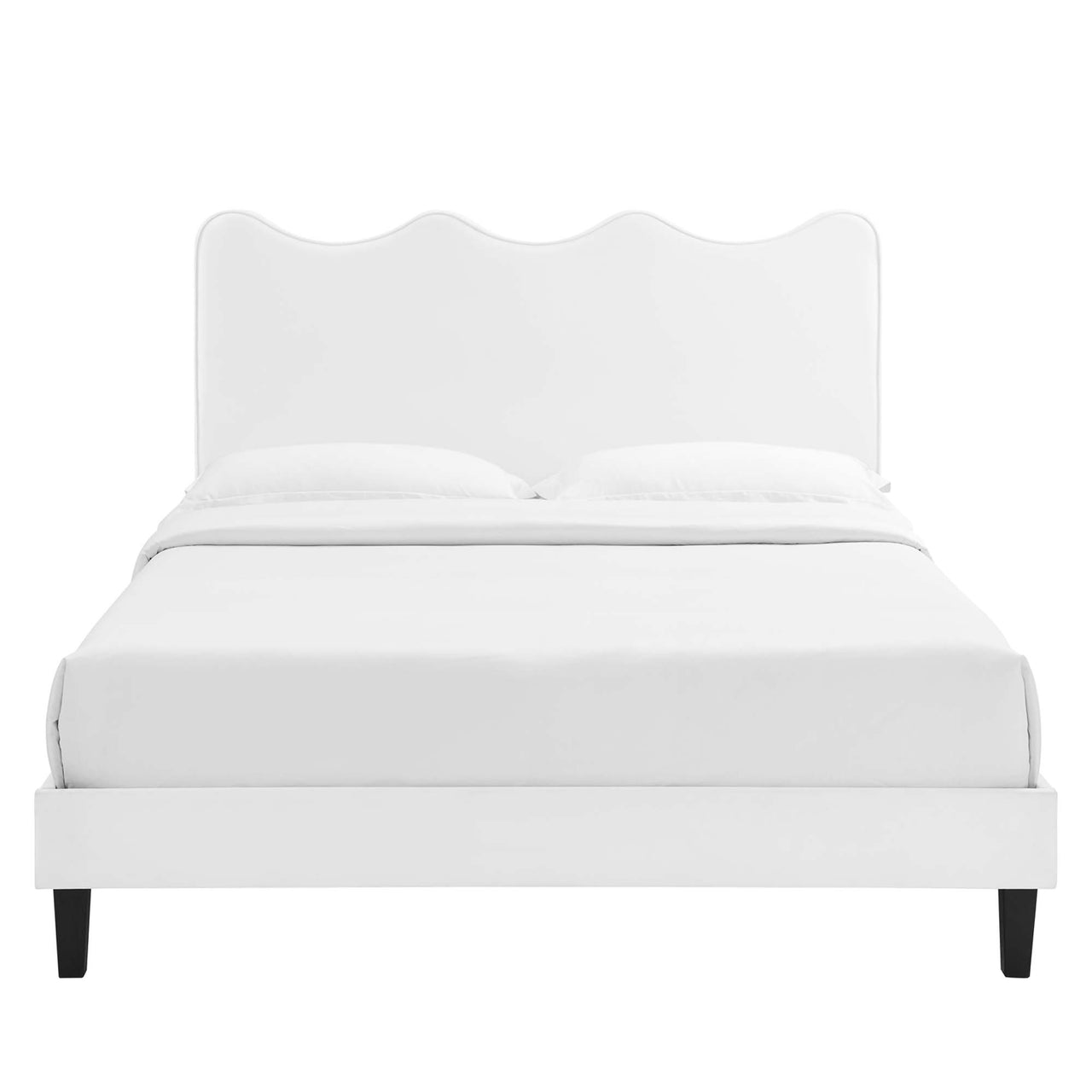 Amplitude Velvet Queen Platform Bed, White