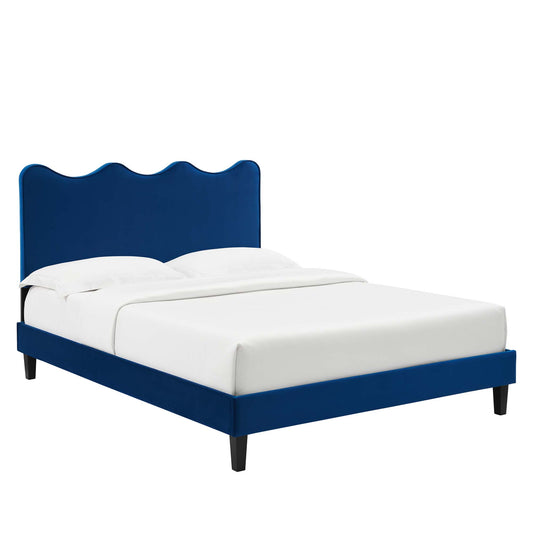 Amplitude Velvet King Platform Bed, Navy