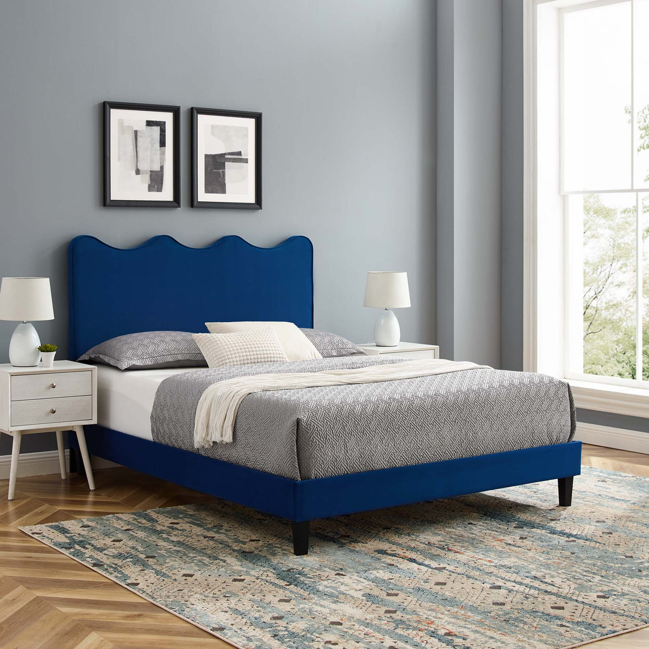 Amplitude Velvet King Platform Bed, Navy