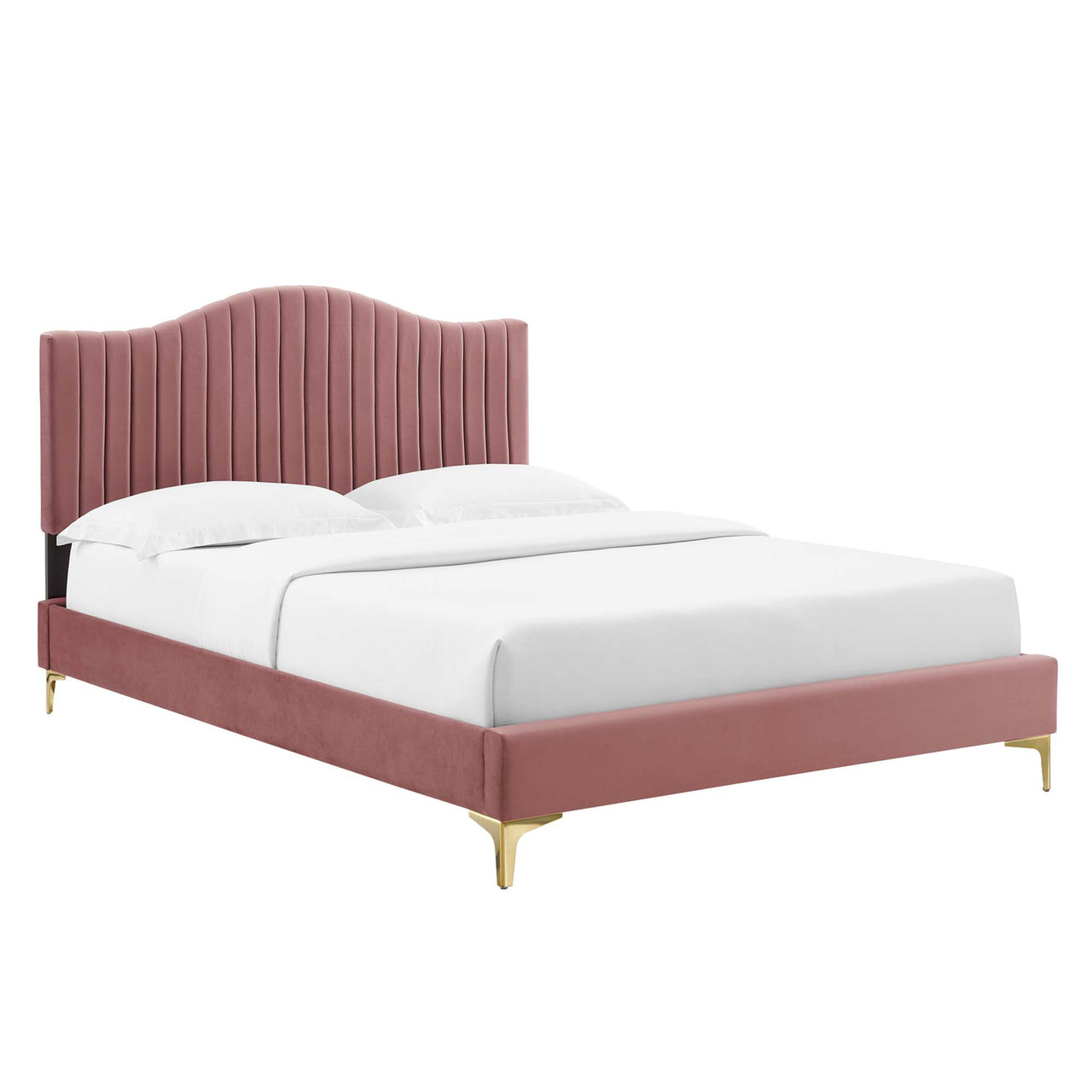 Cascade Upholstered Velvet Queen Platform Bed, Dusty Rose