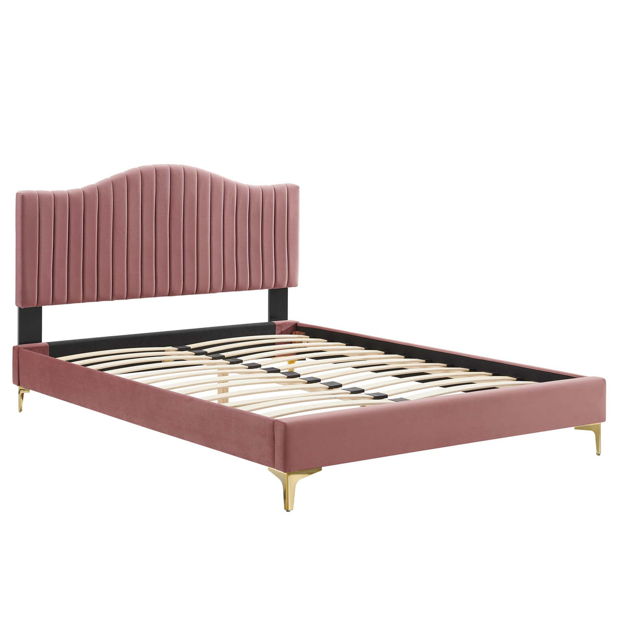 Cascade Upholstered Velvet Queen Platform Bed, Dusty Rose