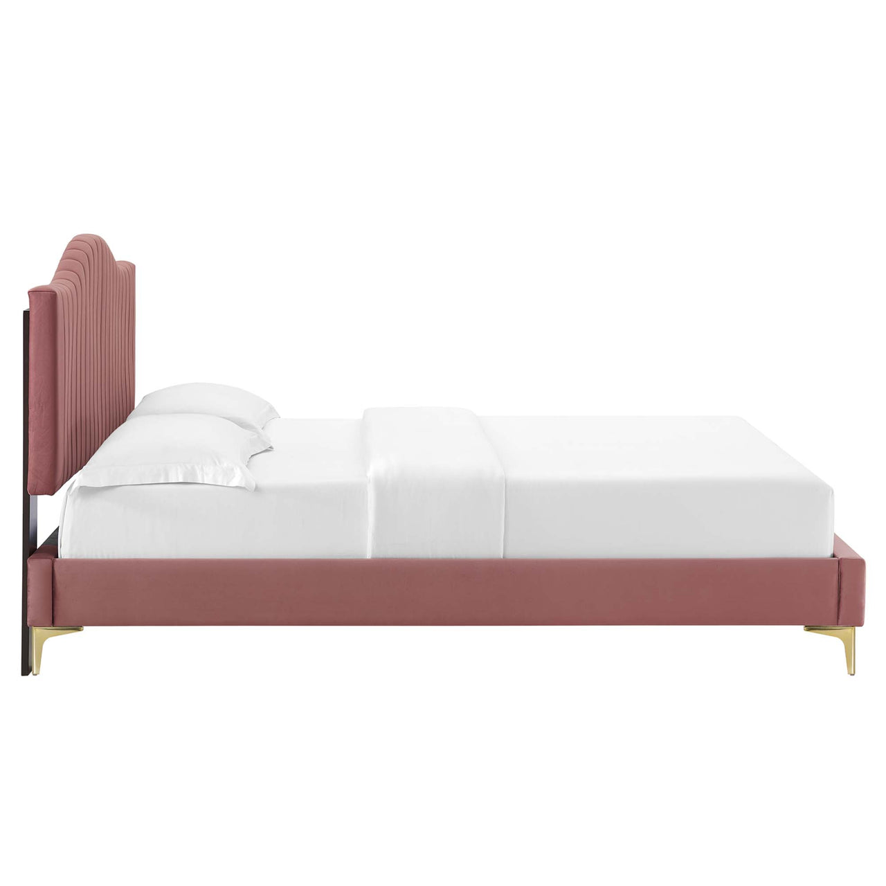 Cascade Upholstered Velvet Queen Platform Bed, Dusty Rose