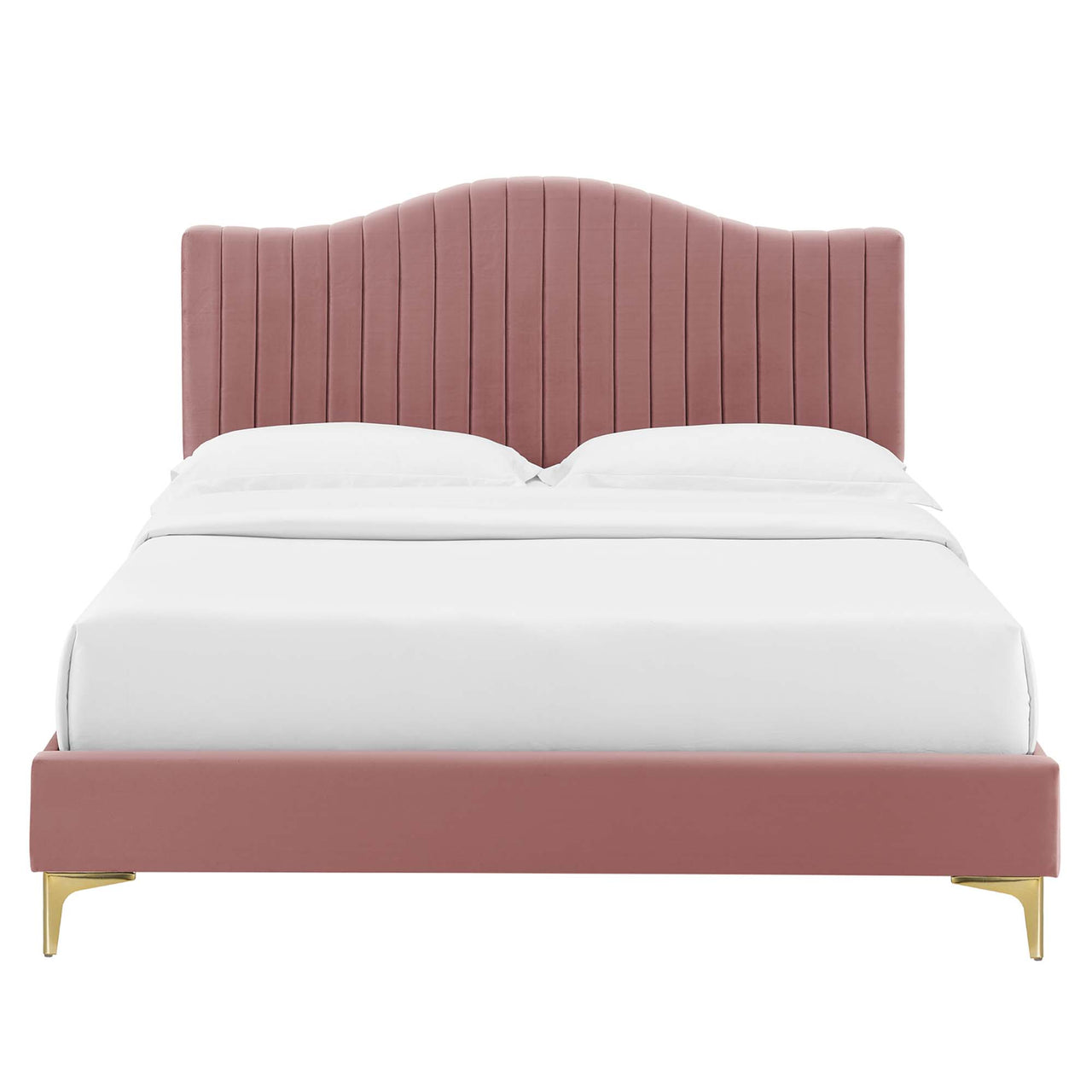 Cascade Upholstered Velvet Queen Platform Bed, Dusty Rose