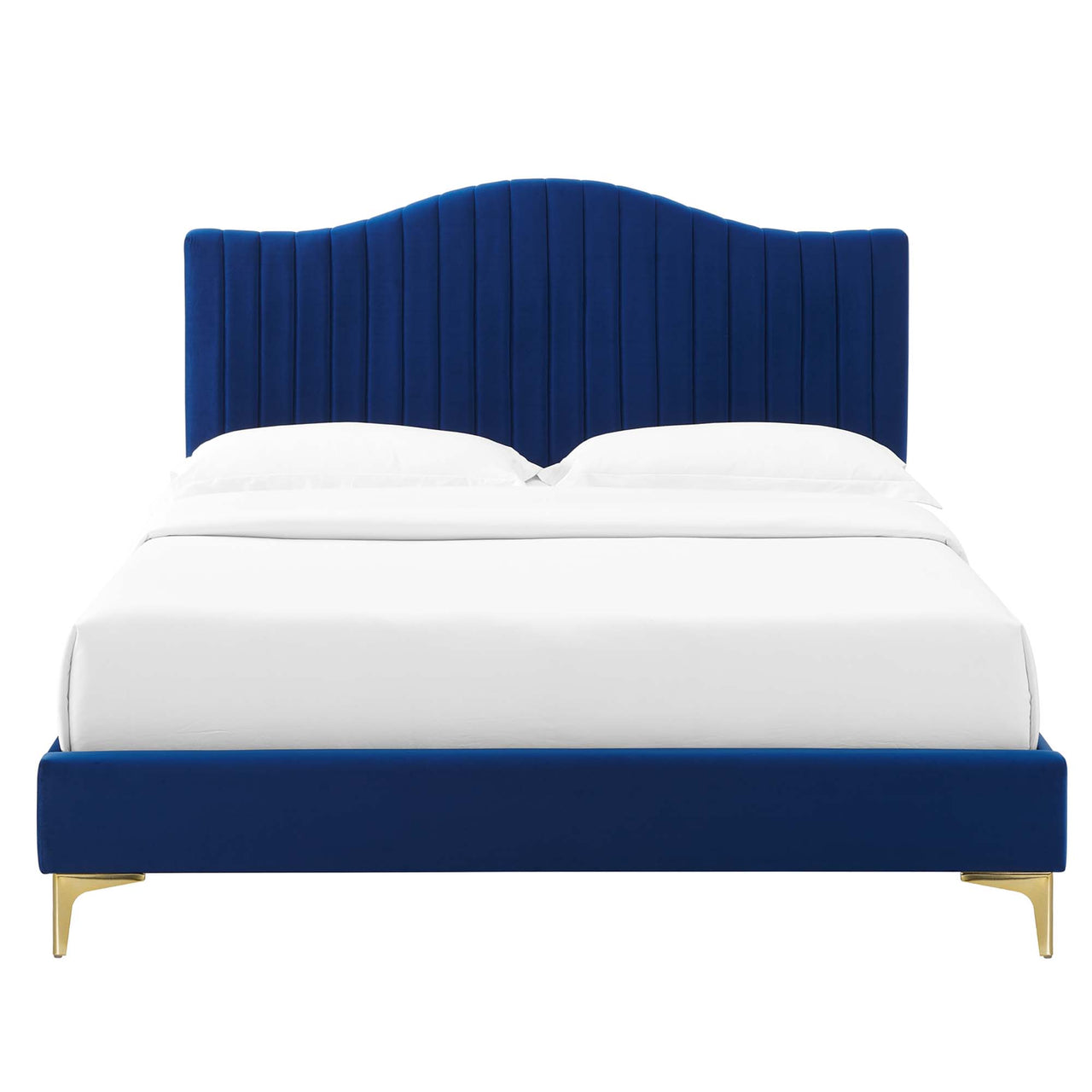 Cascade Upholstered Velvet Queen Platform Bed, Navy