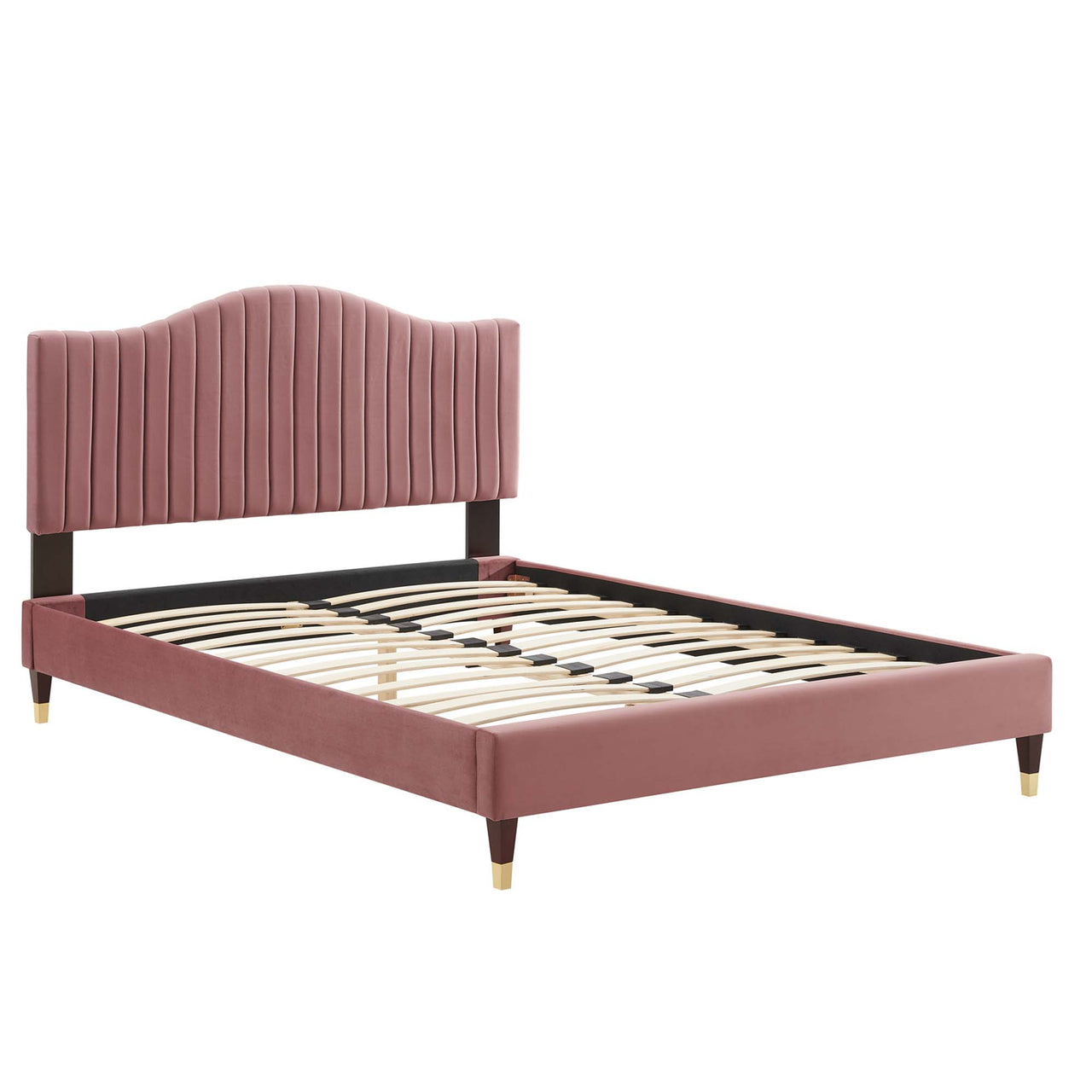 Cascade Upholstered Velvet Queen Platform Bed, Dusty Rose