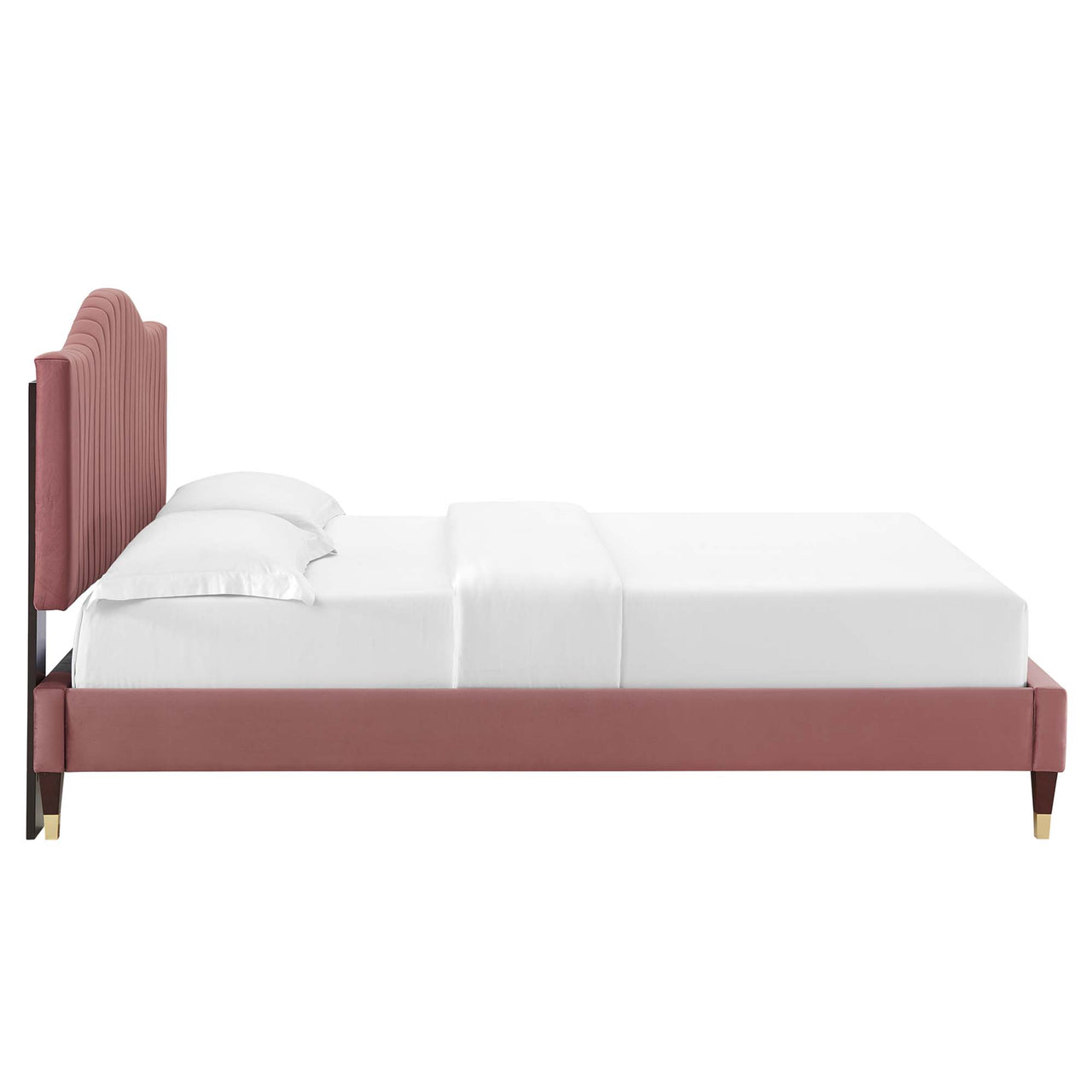Cascade Upholstered Velvet Queen Platform Bed, Dusty Rose
