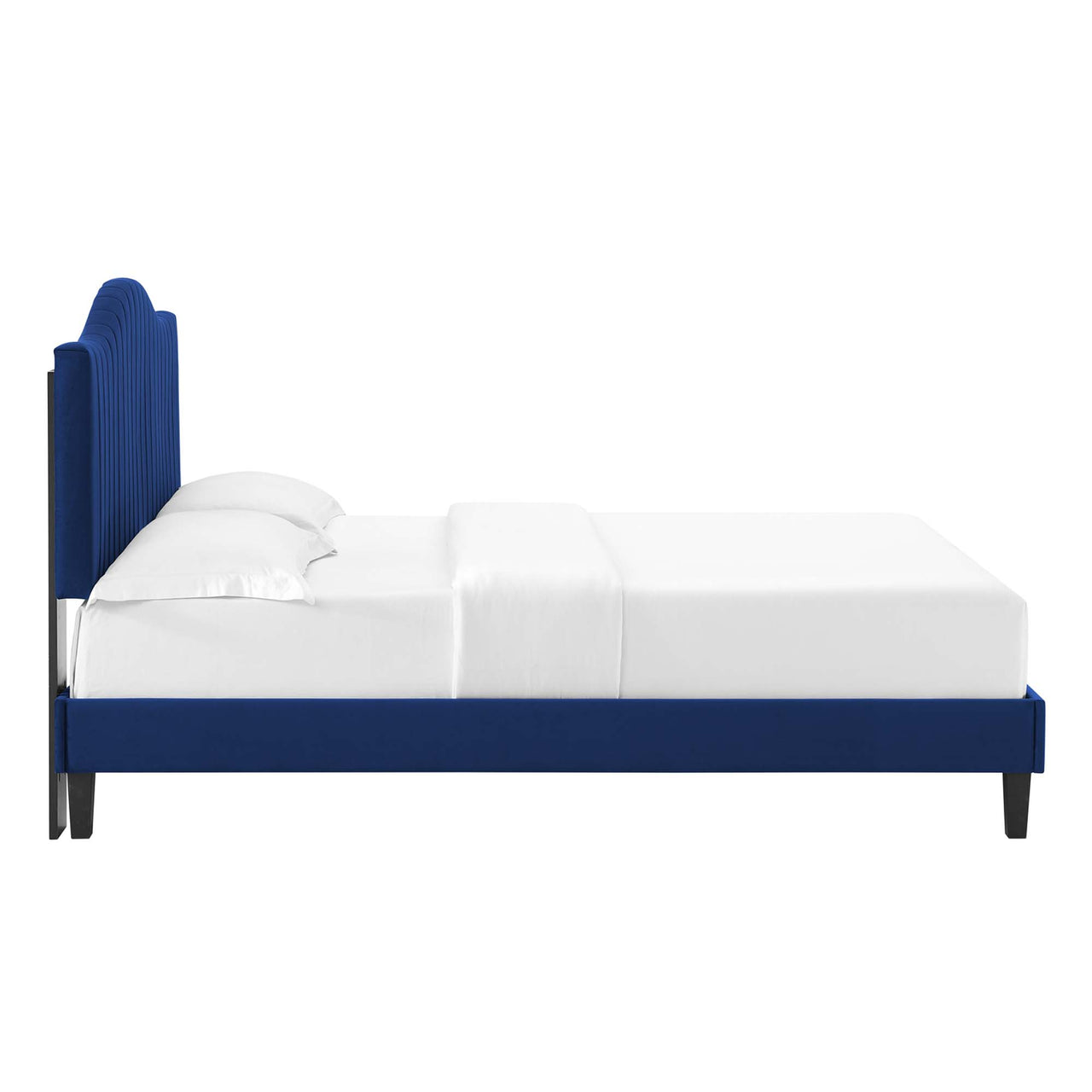 Cascade Upholstered Velvet Queen Platform Bed, Navy