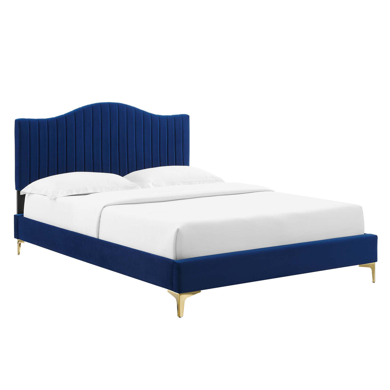 Cascade Upholstered Velvet Twin Platform Bed, Navy