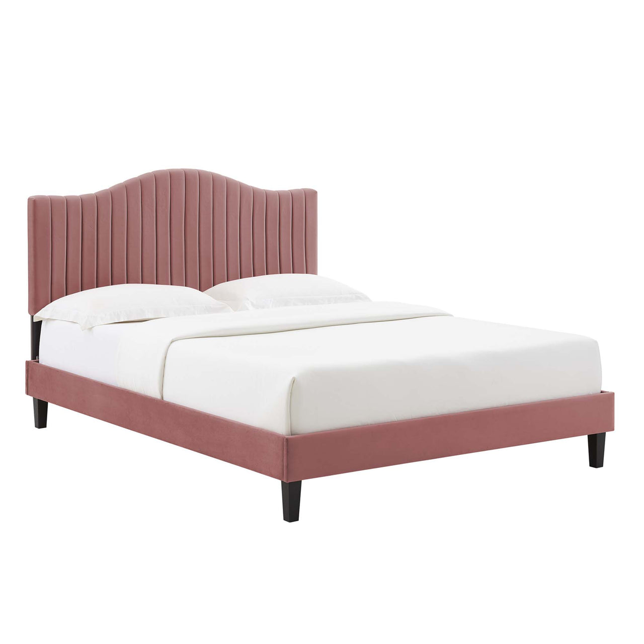 Cascade Upholstered Velvet Twin Platform Bed, Dusty Rose