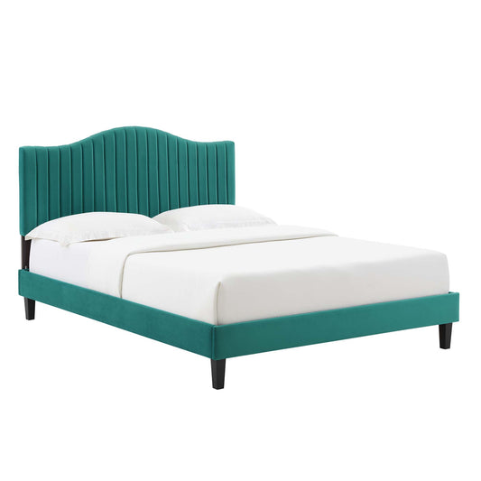 Cascade Upholstered Velvet Twin Platform Bed, Teal